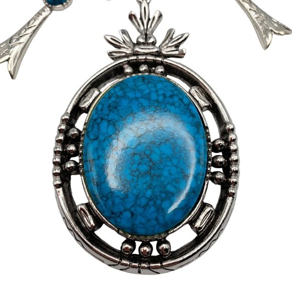 VINTAGE 1980's Mode Art Howlite Squash Blossom Statement Necklace - Picture 3 of 7